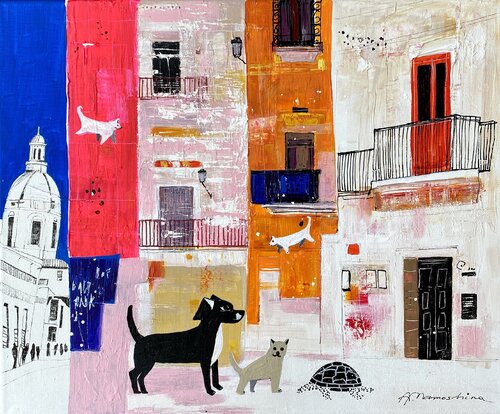 Dreamy Streets and Tails by Anastasia Mamoshina, Painting for Sale on Select