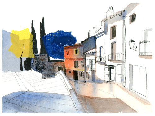 Sunny Morning in Cuenca Spain by Anastasia Mamoshina, Painting for Sale on Select
