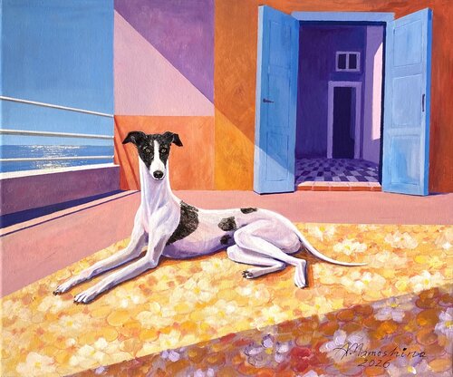 Keeper of the Light. Spanish Greyhound by Anastasia Mamoshina, Painting for Sale on Select