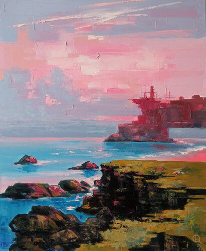 "Pink Sunset." by Oleg Ryzhkov, Painting for Sale on Select