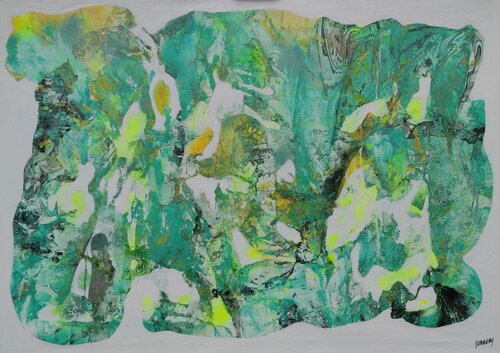 Organic turquesa groc 1 by Joan Llaverias, Painting for Sale on Select