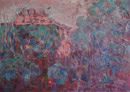 Milano cromatica - tramonto sui viali by Domenico Asmone, Painting for Sale on Select