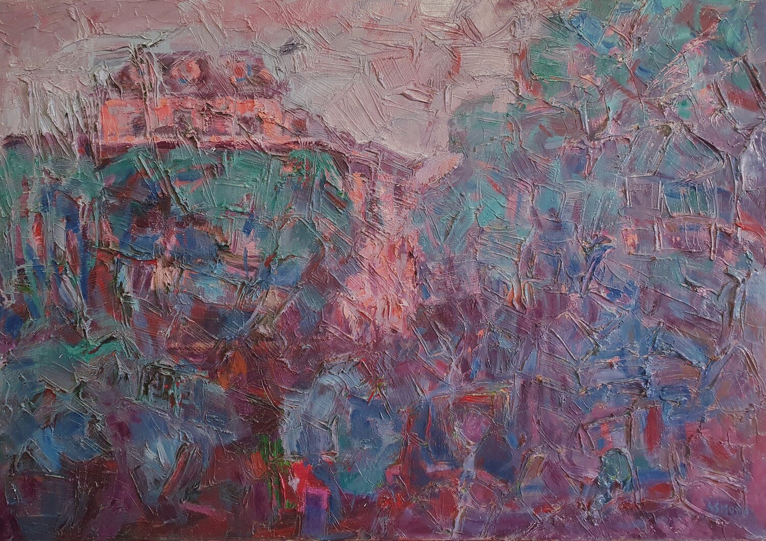 Milano cromatica - tramonto sui viali Domenico Asmone Original painting for sale