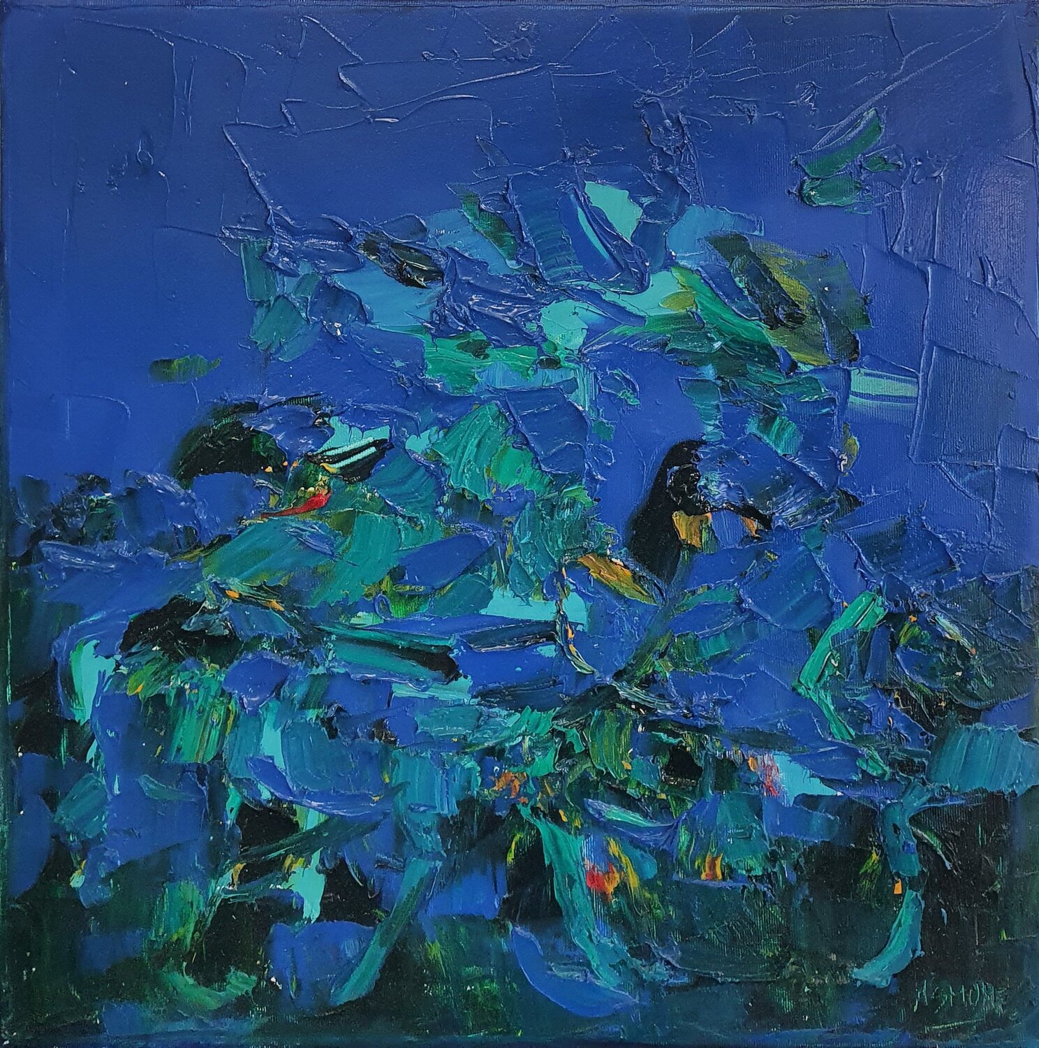 Cromatico notturno mare Domenico Asmone Original painting for sale