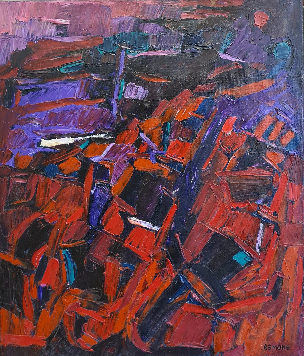 Cromatico rosso Domenico Asmone Original painting for sale
