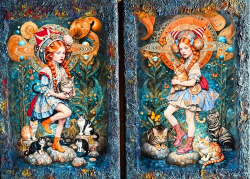 Ein poetischer MiniMi-Diptychon über Unschuld, Träume und das Licht der Sterne. von Annael Grey, Malerei kaufen auf Select