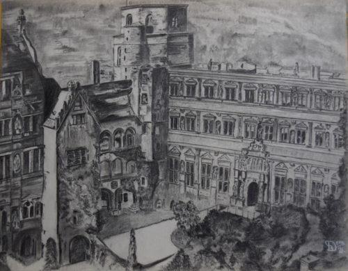 Ottheinrichsbau des Heidelberger Schlosses by Birger Dicke, Drawing for Sale on Select