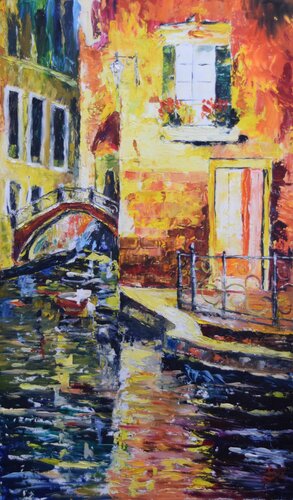 Kanal in Venedig nach Leonid Afremov by Birger Dicke, Painting for Sale on Select
