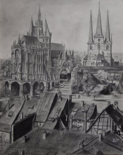 Ansicht des Erfurter Domes by Birger Dicke, Drawing for Sale on Select
