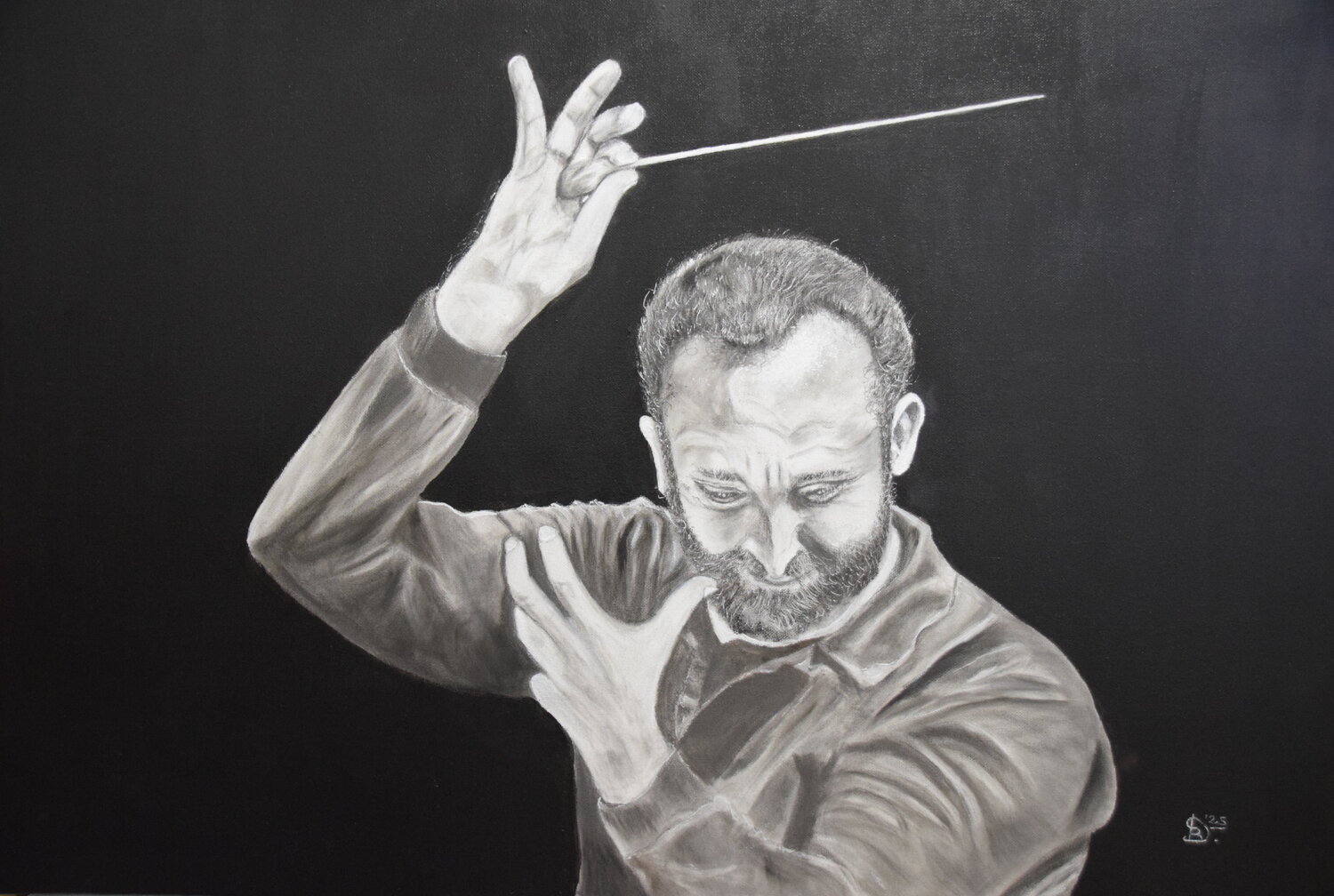Der Dirigent Kirill Petrenko nach einer Fotografie  von AFP PHOTO / STIFTUNG BERLINER PHILHARMONIKER / (C) WILFRIED HÖSL Birger Dicke Original painting for sale