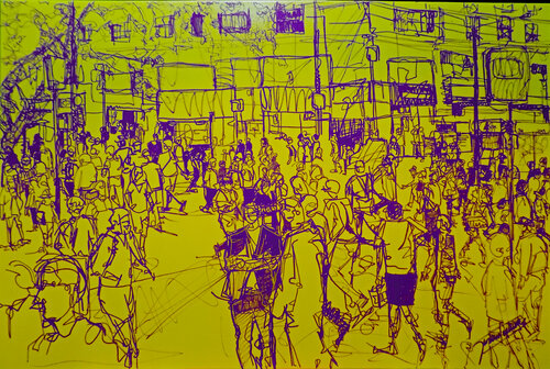 Santiago en amarillo y violeta by Gustavo Leutun, Painting for Sale on Select