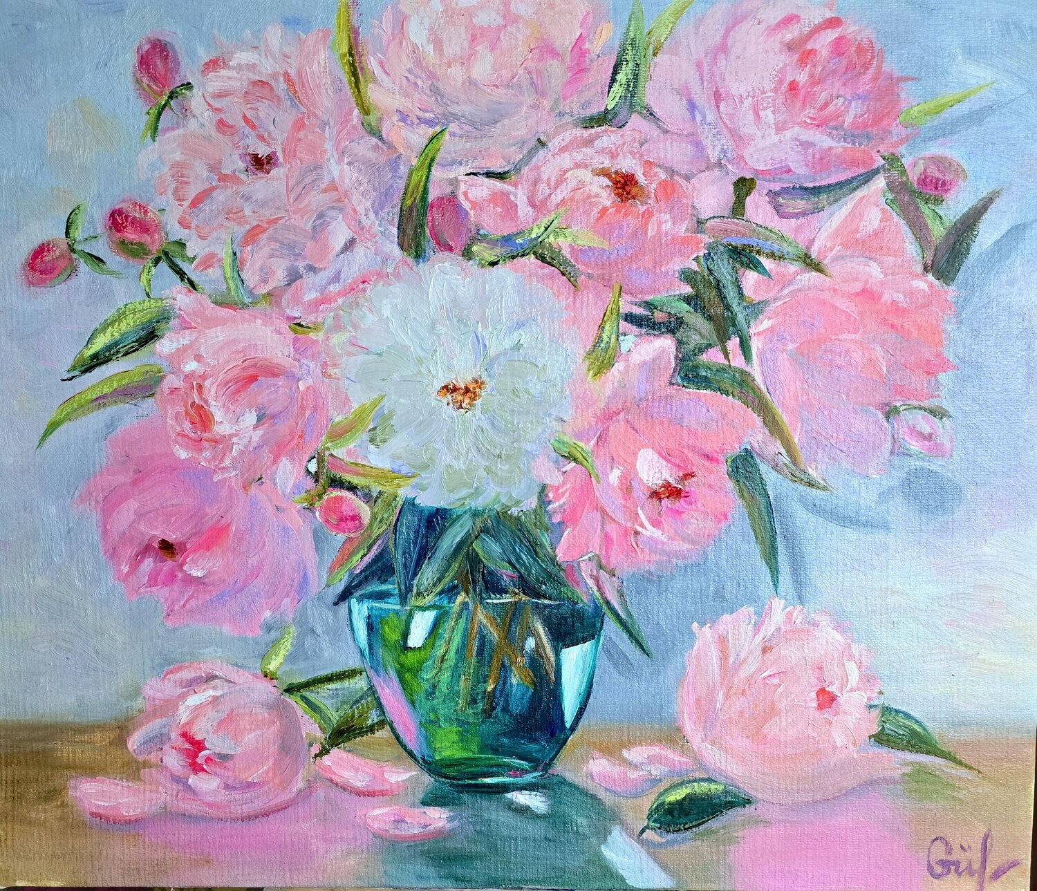 Pink Peonies Gulshaba Abbasova Original painting for sale