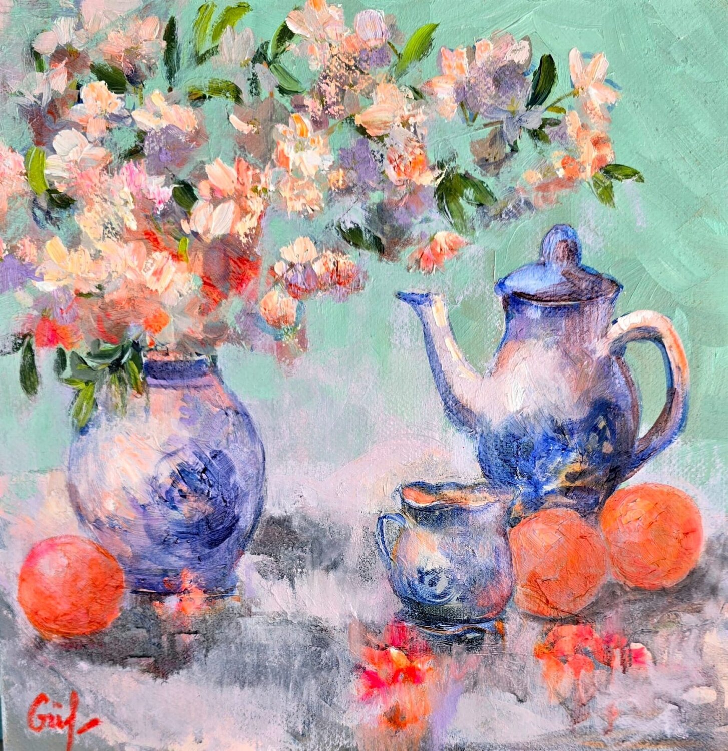 Blossoms and Blue Porcelain Gulshaba Abbasova Original painting for sale
