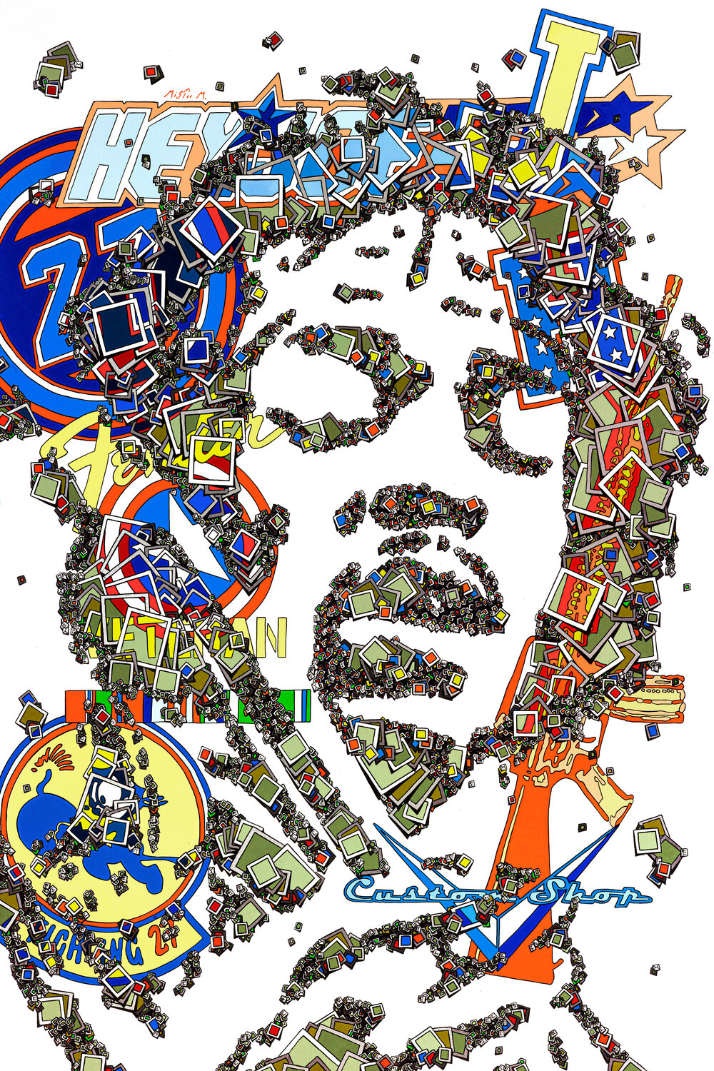 Jimi Hendrix - Fender Veteran #2 Mister Marcus Original painting for sale