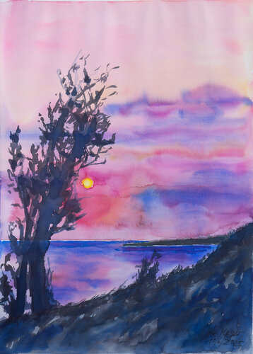 Sonnenuntergang / Voderup/ Ærø by Ute Meyer, Painting for Sale on Select