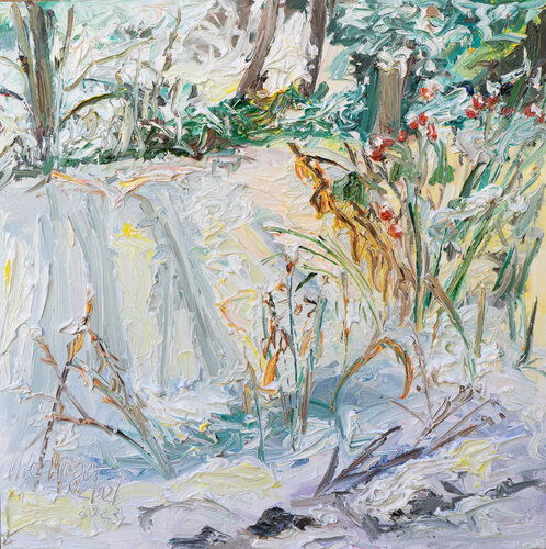 Rote Hagebutten im Schnee by Ute Meyer, Painting for Sale on Select