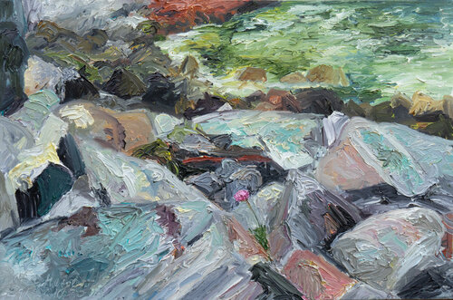 Strandnelke  zwischen den Felsen / Shetland by Ute Meyer, Painting for Sale on Select