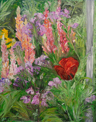 Rote Mohnblüte zwischen Lupinen by Ute Meyer, Painting for Sale on Select