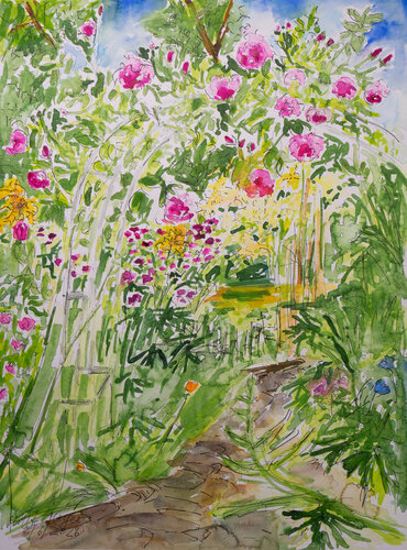 Weg unter dem Rosenbogen by Ute Meyer, Painting for Sale on Select