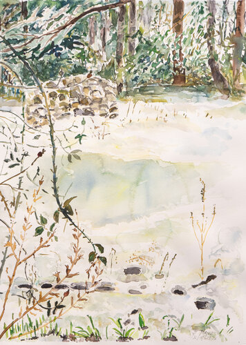 Schneelandschaft vor meinem Fenster von Ute Meyer, Malerei kaufen auf Select