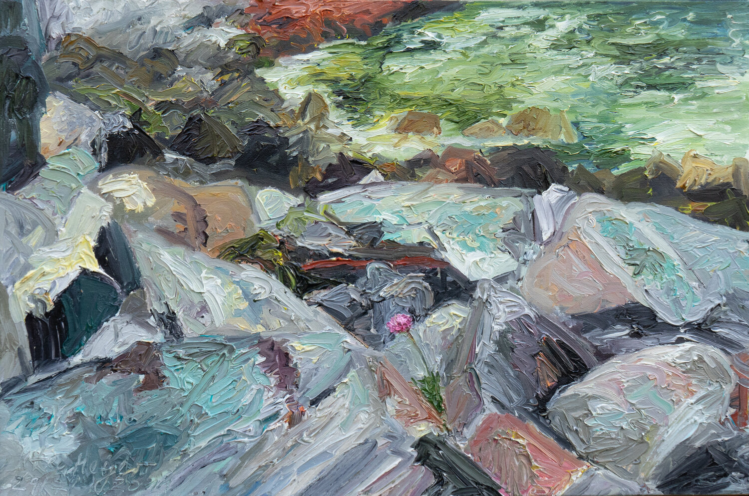 Strandnelke  zwischen den Felsen / Shetland Ute Meyer Original painting for sale