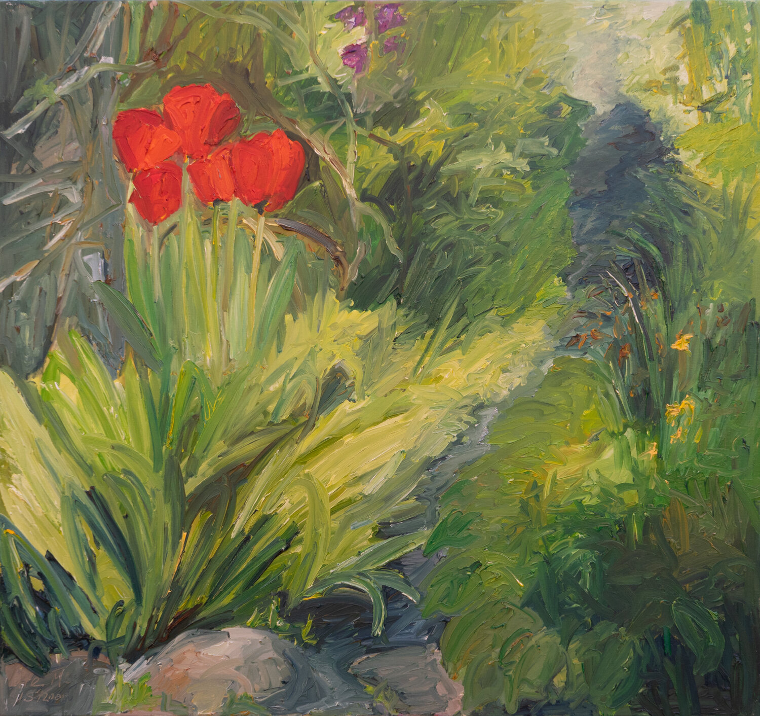 Rote Tulpen am Weg Ute Meyer Original painting for sale