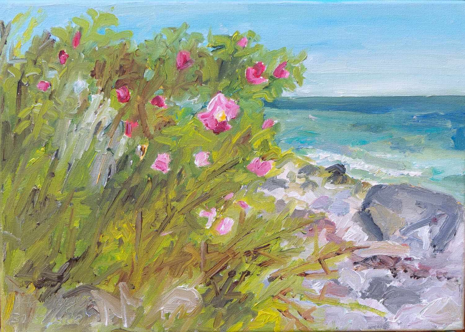 Blühende Heckenrosen am Meer Ute Meyer Original painting for sale