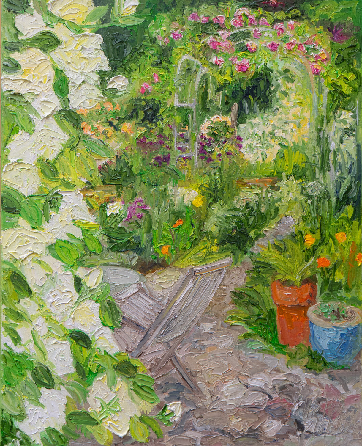 Sitzplatz bei den Rosen II Ute Meyer Original painting for sale