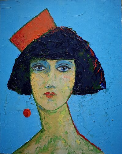Red Pillbox Hat by Tessa Thonett, Painting for Sale on Select