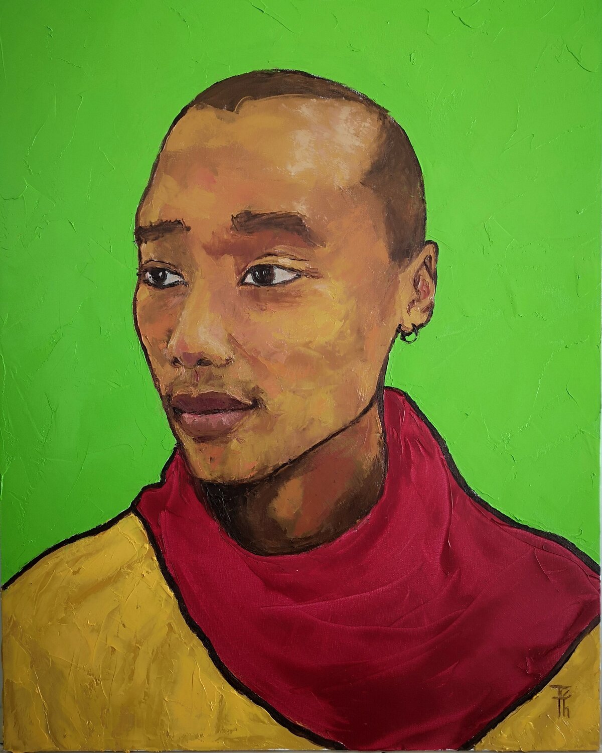 Man in Pink Scarf Tessa Thonett Original painting for sale
