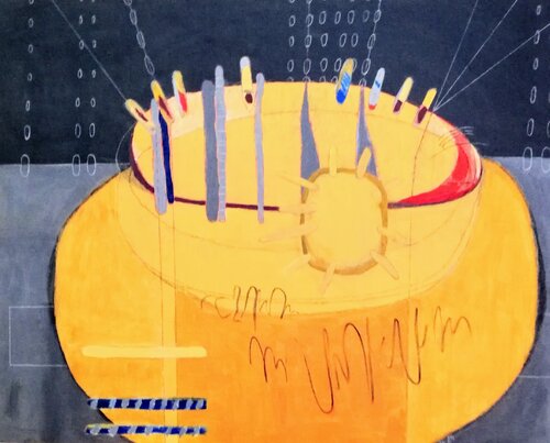 Large Form in Ocre (Große Form in Ocker) by Evelyn Marschall-Gebhard, Painting for Sale on Select