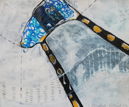 Fragment with a blue trace (Fragment mit blauer Spur) by Evelyn Marschall-Gebhard, Painting for Sale on Select