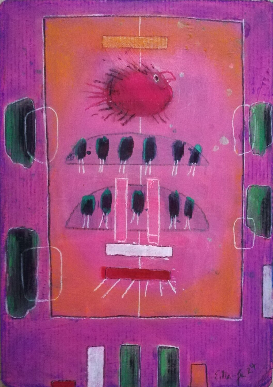 Wild chicken in red Evelyn Marschall-Gebhard Original painting for sale
