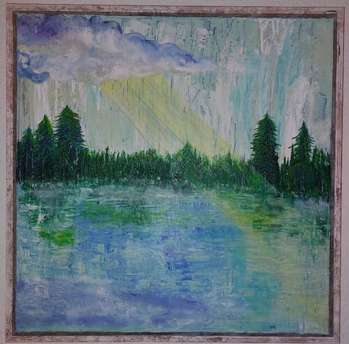 Kraftort stiller See mit Bergkristall by Marina Burgenmeister, Painting for Sale on Select