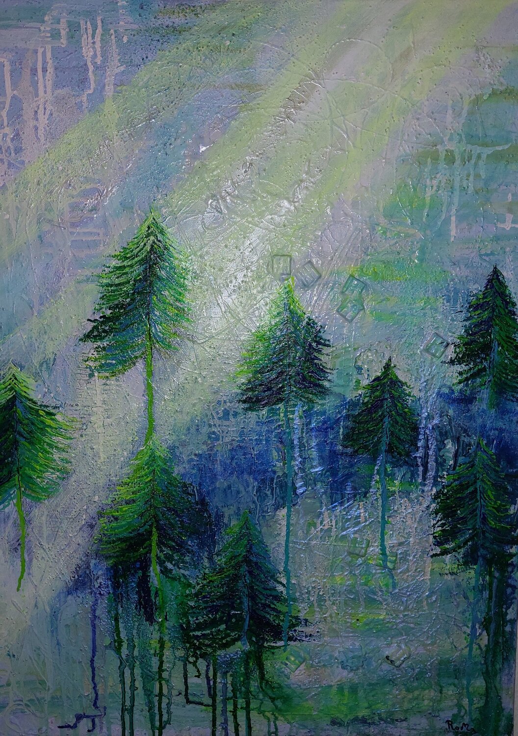 Waldbeziehungen mit Bergkristall Marina Burgenmeister Original painting for sale