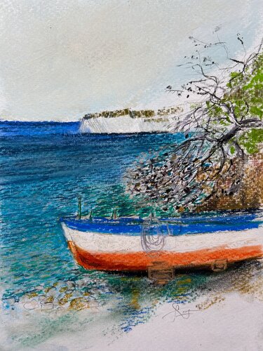 Boat - Barca dei Pescatori a Punta Licosa by Sonja Kalmanfi, Painting for Sale on Select
