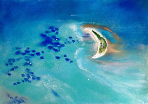 Isola Licosa - Punta Licosa - Cape of the Sirens and Odysseus by Sonja Kalmanfi, Painting for Sale on Select