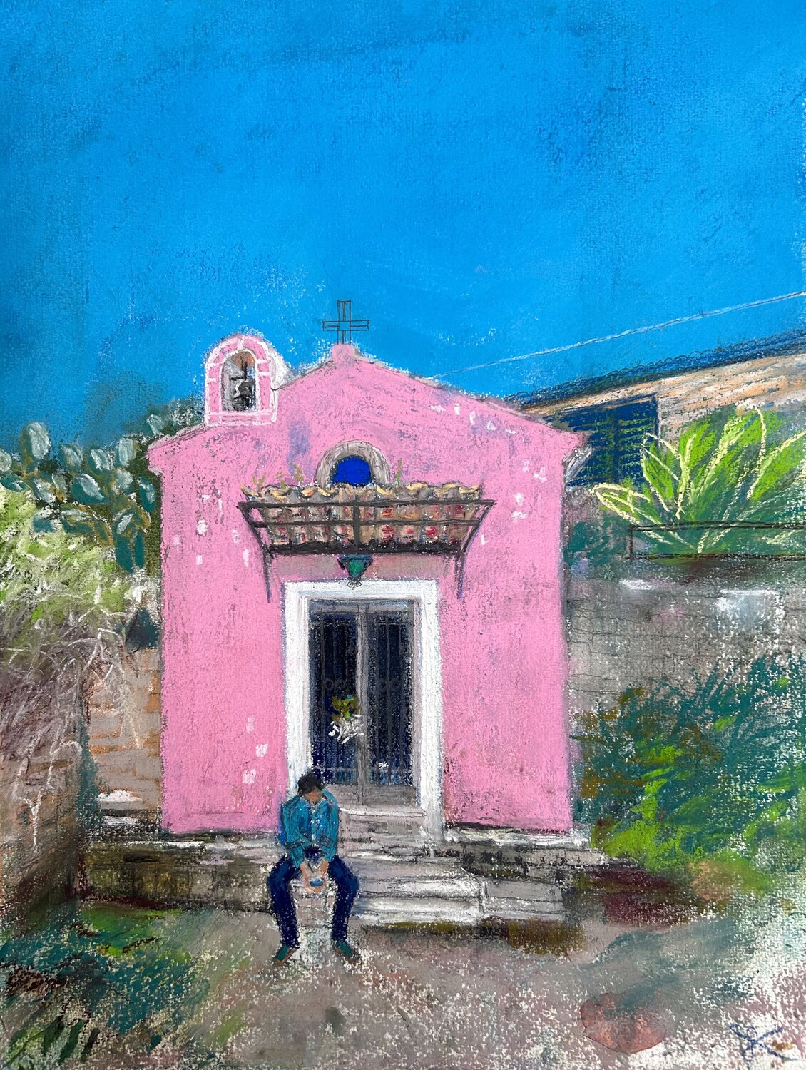 Between Faith and Signal - Tra Punta Licosa e San Marco di Castellabate Sonja Kalmanfi Original painting for sale