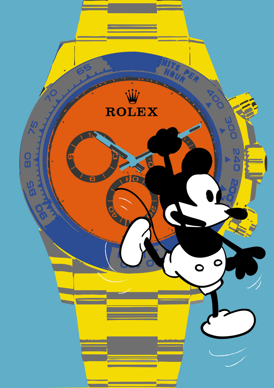 Yellow Rolex Mickey Olaf Neumann Original painting for sale