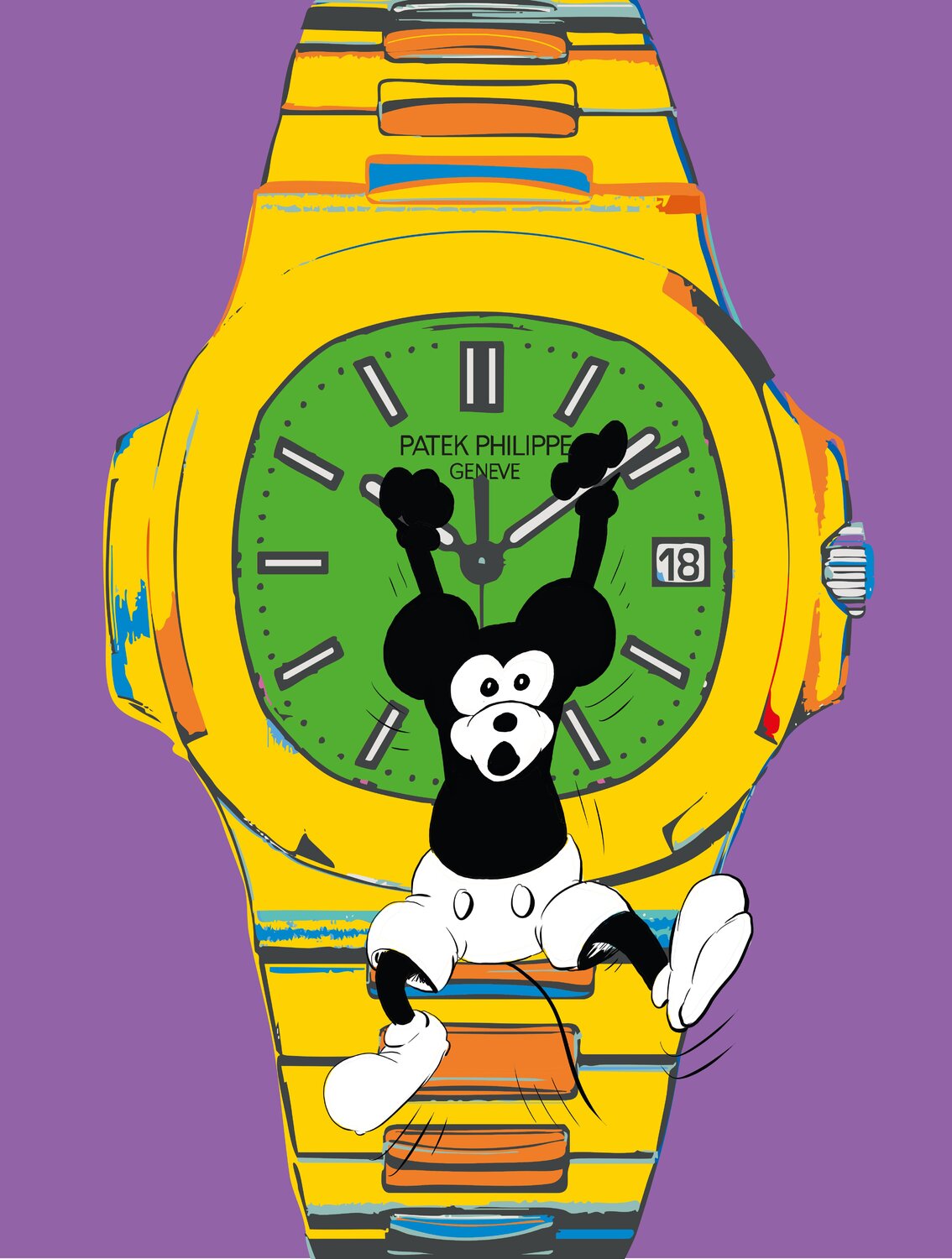 Patek Phillipe Mickey Yellow Olaf Neumann Original painting for sale
