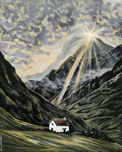 House Beneath the Mountain Light by Anna Shkarban, Painting for Sale on Select