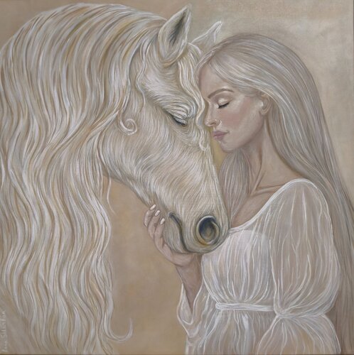 The Image of My Soul Woman and Horse — Original Contemporary Figurative Painting by Anna Shkarban, Painting for Sale on Select