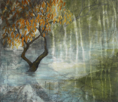 Waldsee- goldene Blätter by Tanja Robisch, Painting for Sale on Select
