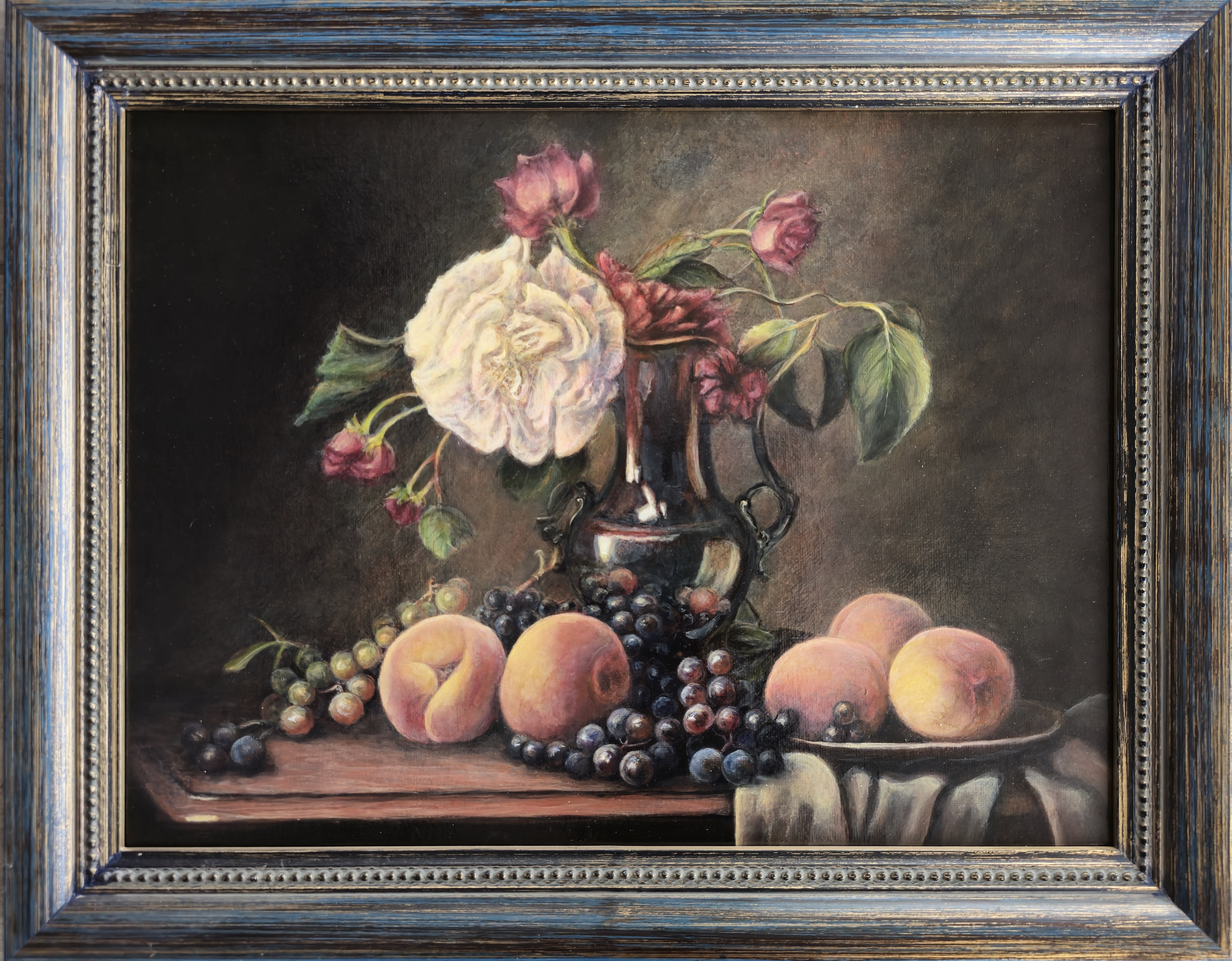 Still Life with Peaches, Grapes, and Flowers – Classical Realism