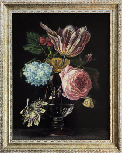 Baroque Floral Elegance – Still Life in Glass Vase by Alla Ostrovsky, Painting for Sale on Select