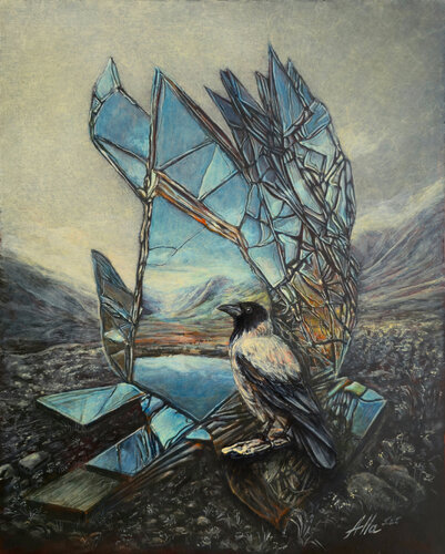 Silent Watcher Beyond the Glass by Alla Ostrovsky, Painting for Sale on Select