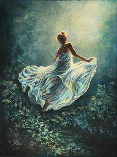 Ascending the Moonlit Path – Symbolist Dreamscape by Alla Ostrovsky, Painting for Sale on Select