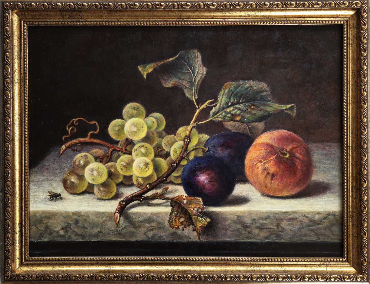 Grapes, Plums, and a Peach – Classic Still Life Alla Ostrovsky Original painting for sale