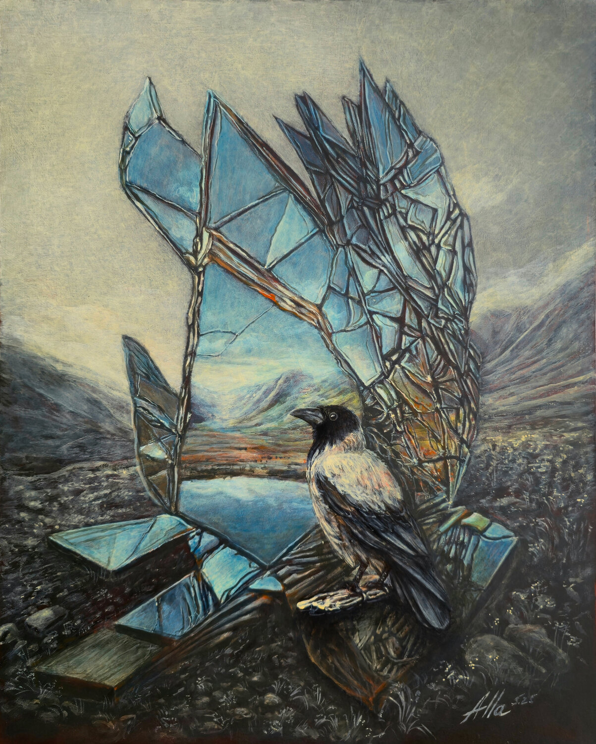 Silent Watcher Beyond the Glass Alla Ostrovsky Original painting for sale