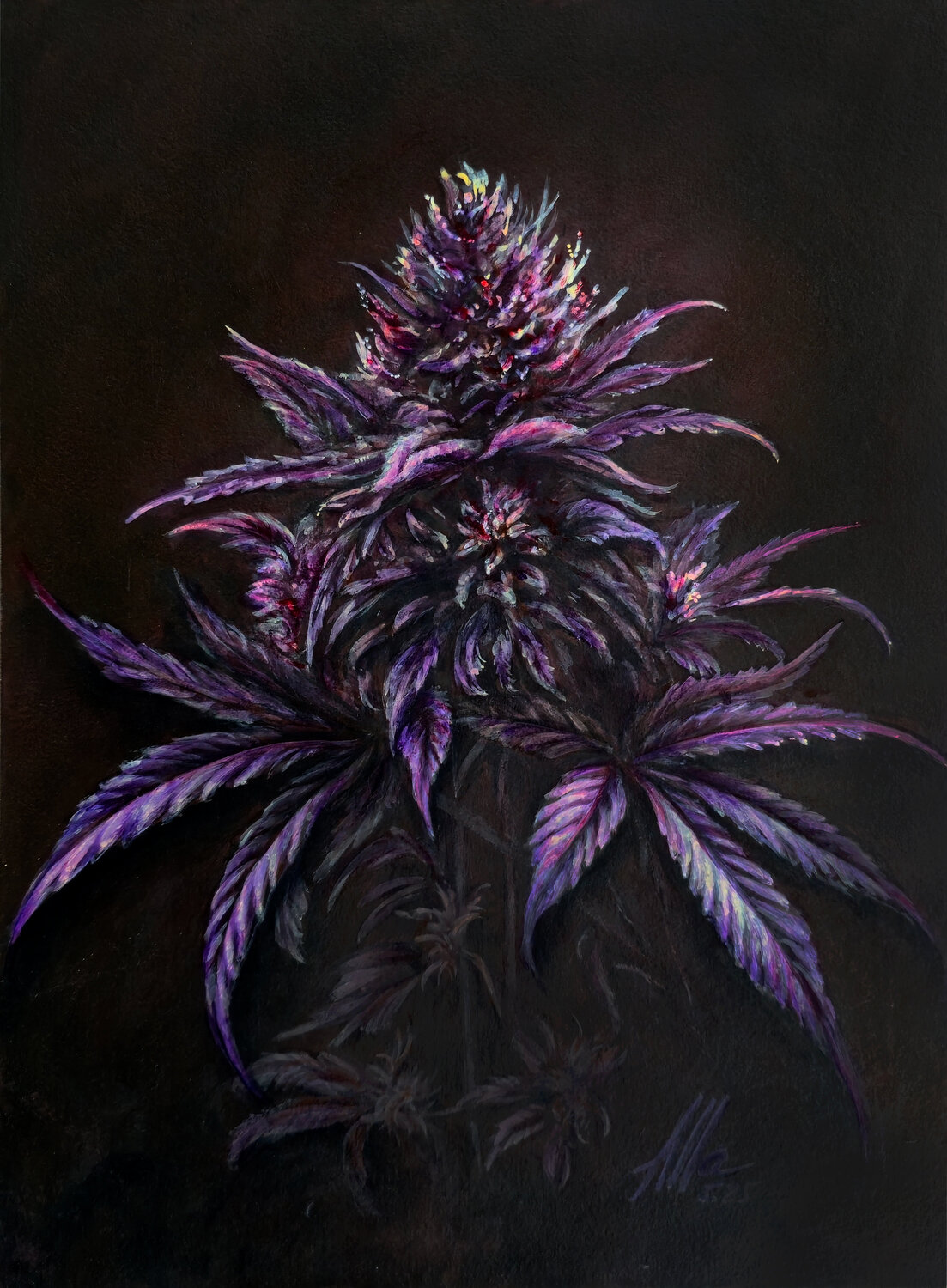Purple Indica Flower – Symbolist Botanical Painting Alla Ostrovsky Original painting for sale